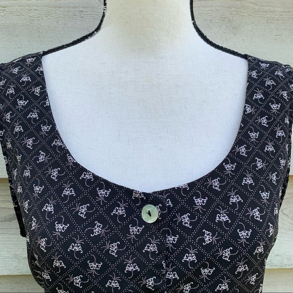 Vintage 90s Black Diamond Monogram Print Button Up Sleeveless Casual Maxi Dress - Picture 6 of 16